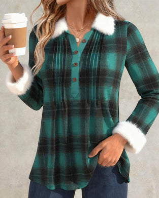 Skjorte I Fløyel Med Rutemønster Og Krage