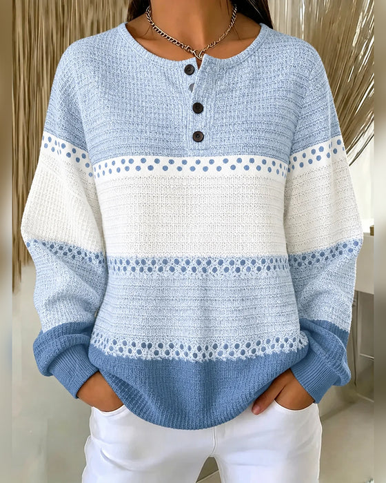 Sweatshirt Fargeblokk Vaffelstrikket Henley Pullover