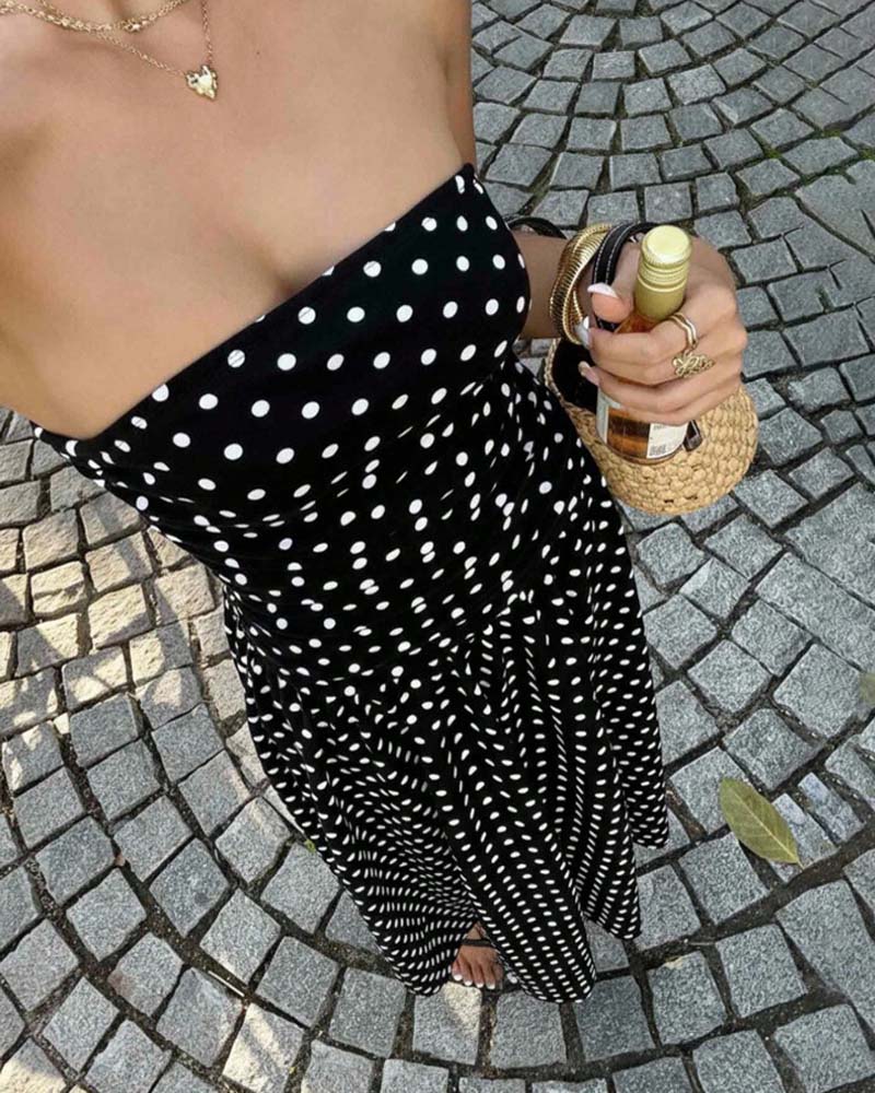 Kjole Prikket Bandeau A-Linje Lang