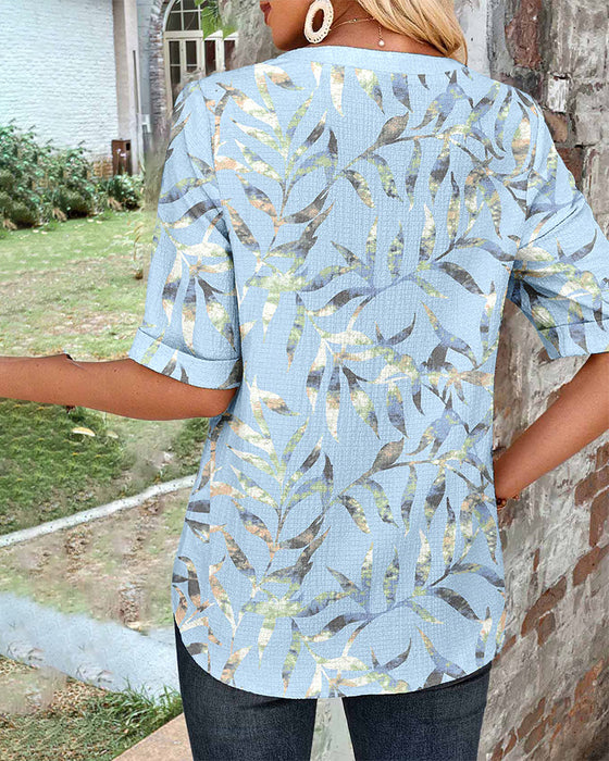 Bluse Kortermet Falsk Lomme Trykk