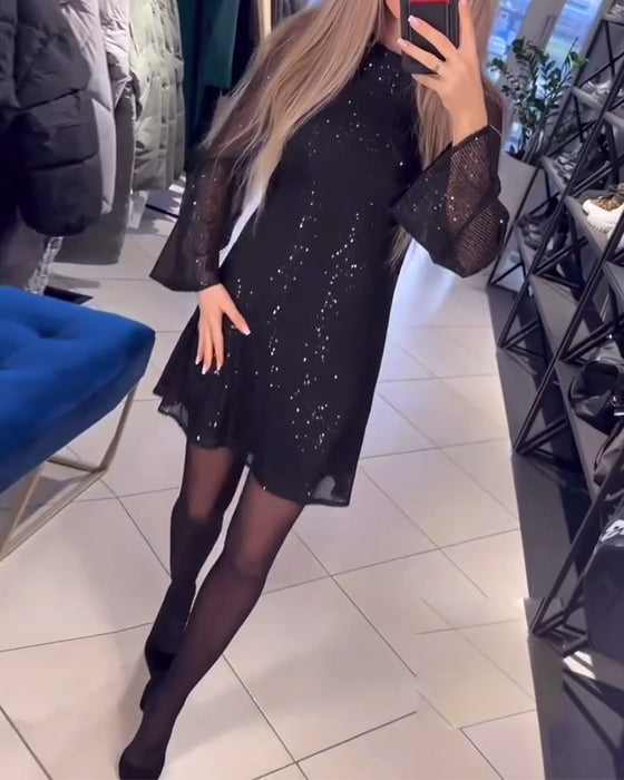 Kjole Temperament Paljetter Langermet Slim