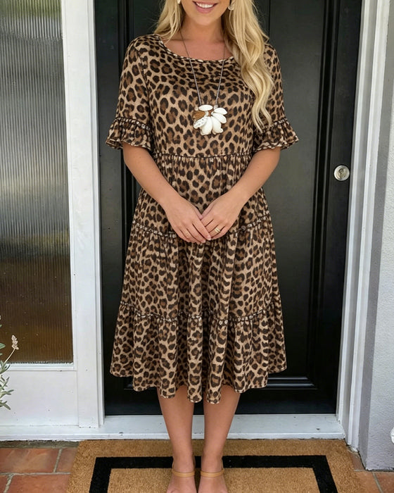 Kjole Leopard Trykk Kortermet