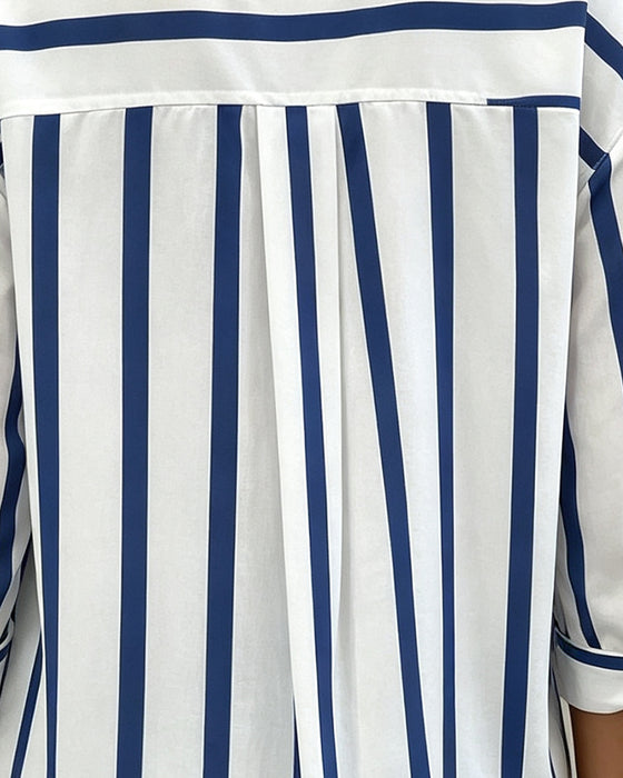 Bluse Krage Stripet Knappefront
