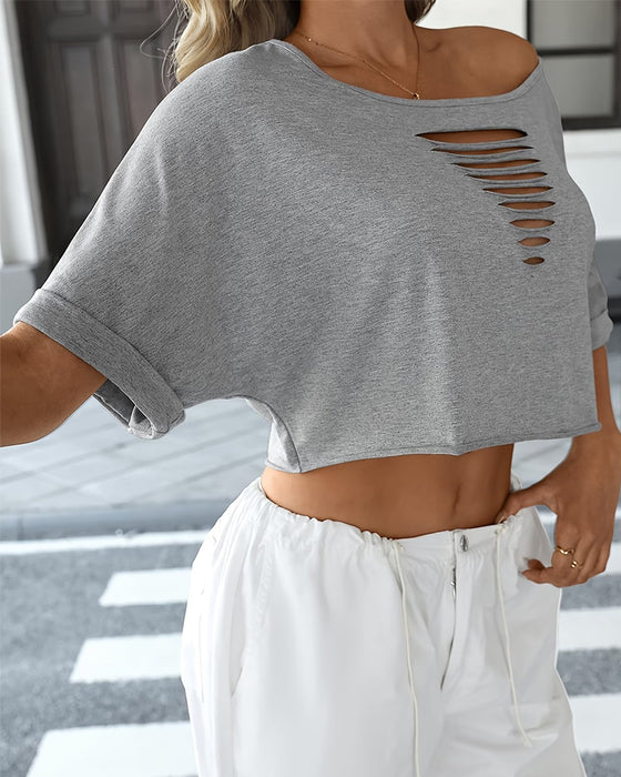 T-Skjorter Off-Shoulder Asymmetrisk Revnet Rulletkant