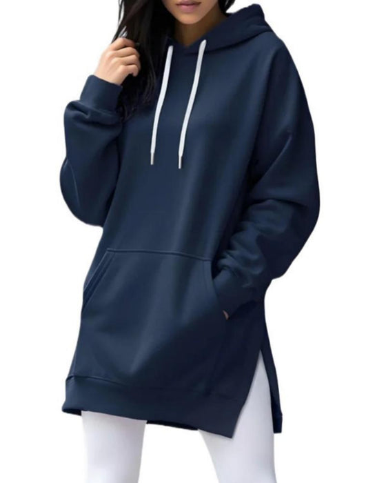 Hettegenser Ensfarget Loose Fit Snøre