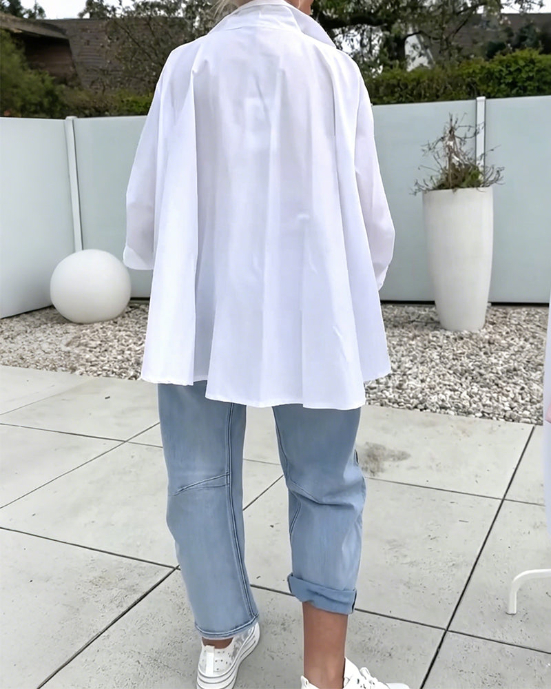 Oversized Bluse Med V-Hals Og Fallende Skuldre