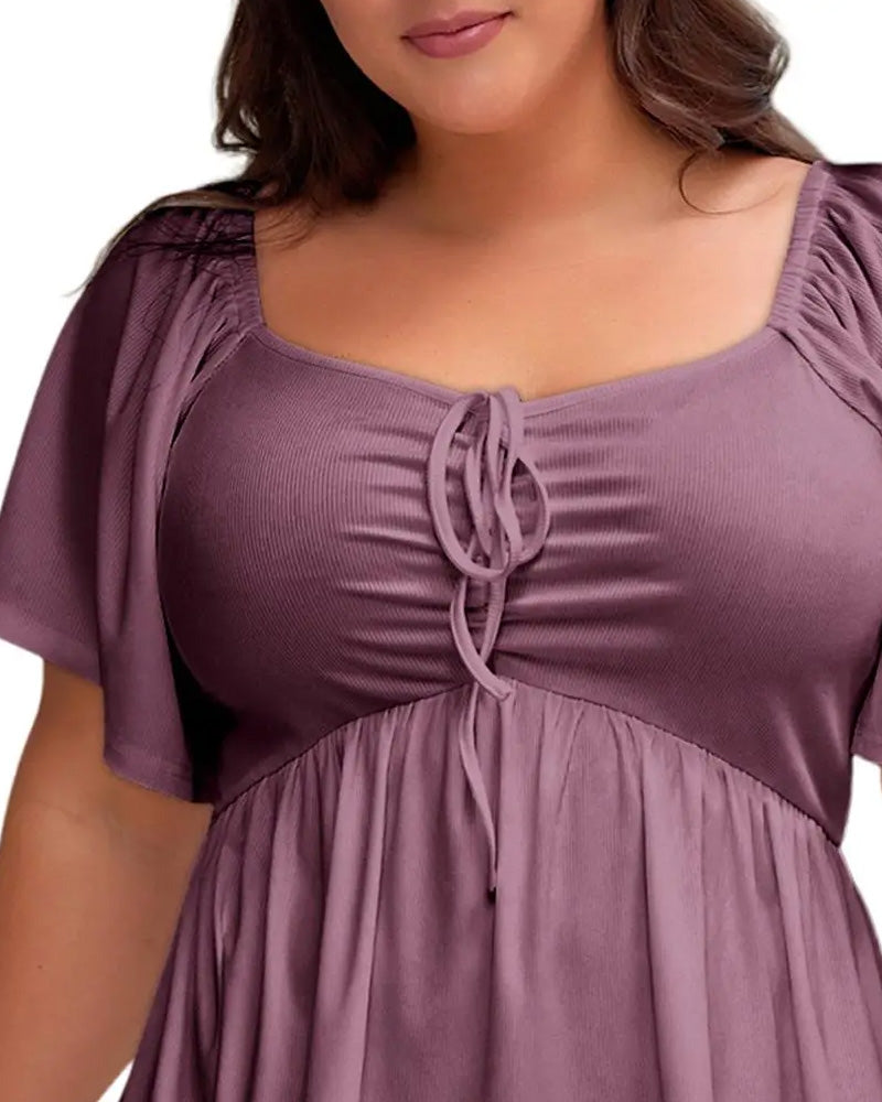 T-Skjorte Large Size Square Neck Bubble Sleeve