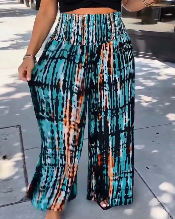 Bukser Tie-Dye Trykk Høy Midje Brede Ben Lang