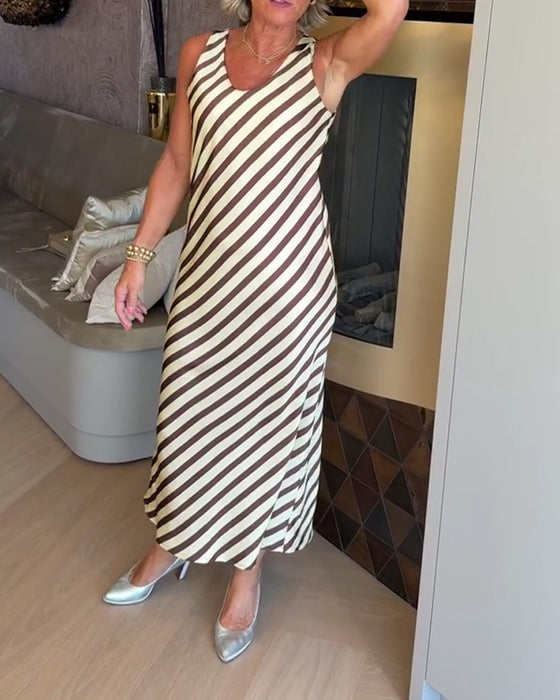 Kjole Ermeløs Stripe Slip Maxi