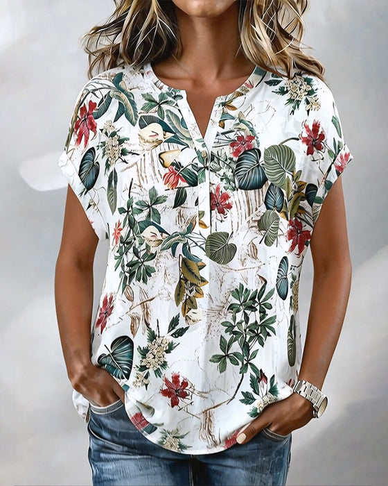 Bluse V-Utringning Botanisk Trykk Avslappnet