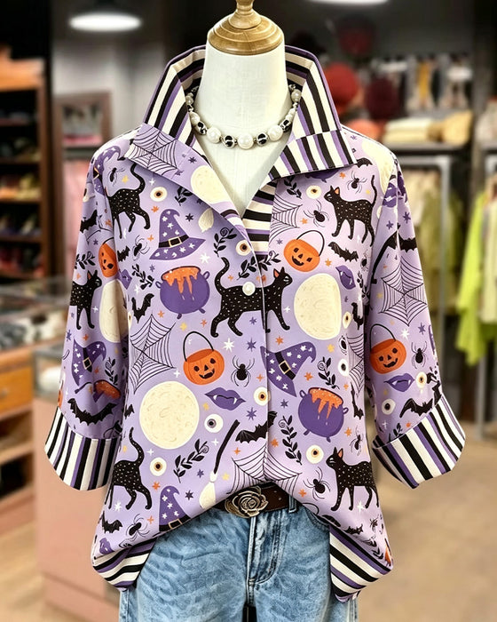 Bluse Jakkeslag Knapp Stripe Halloween