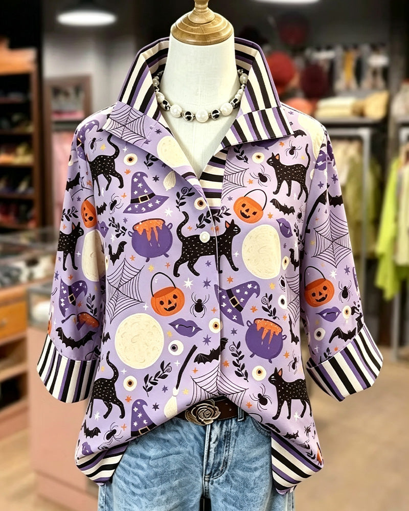 Bluse Jakkeslag Knapp Stripe Halloween