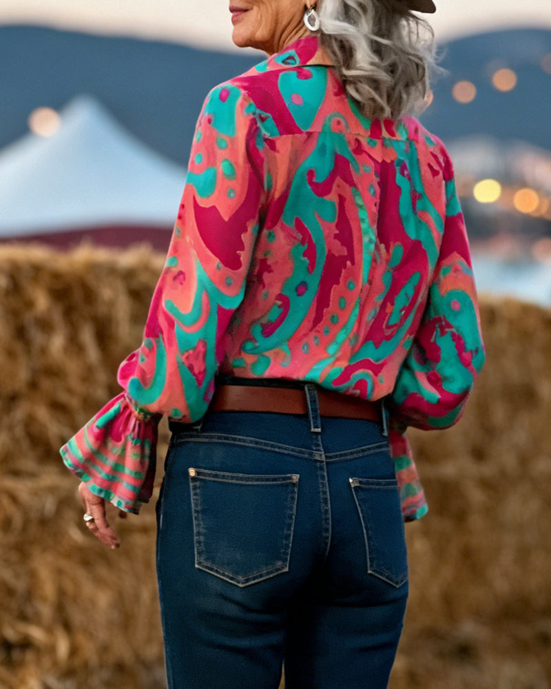 Skjorte Stilig Trykt Jakkeslag Slim Fit