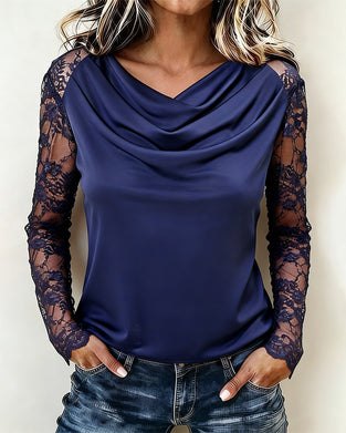 Bluse Cowl Hals Blonde Panel Lang Erme