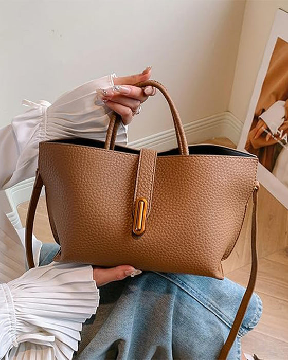 Kvinne Elegant Ensfarget Fransk Stil Håndveske