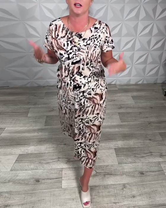 Kjole Rund Hals Sebraprint