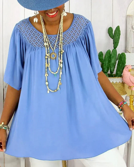 Bluse i Ensfarget Løs Passform