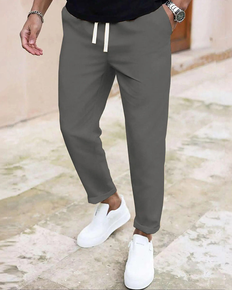 Herrer Bukse Ensfarget Snøre Slim Fit Croppet