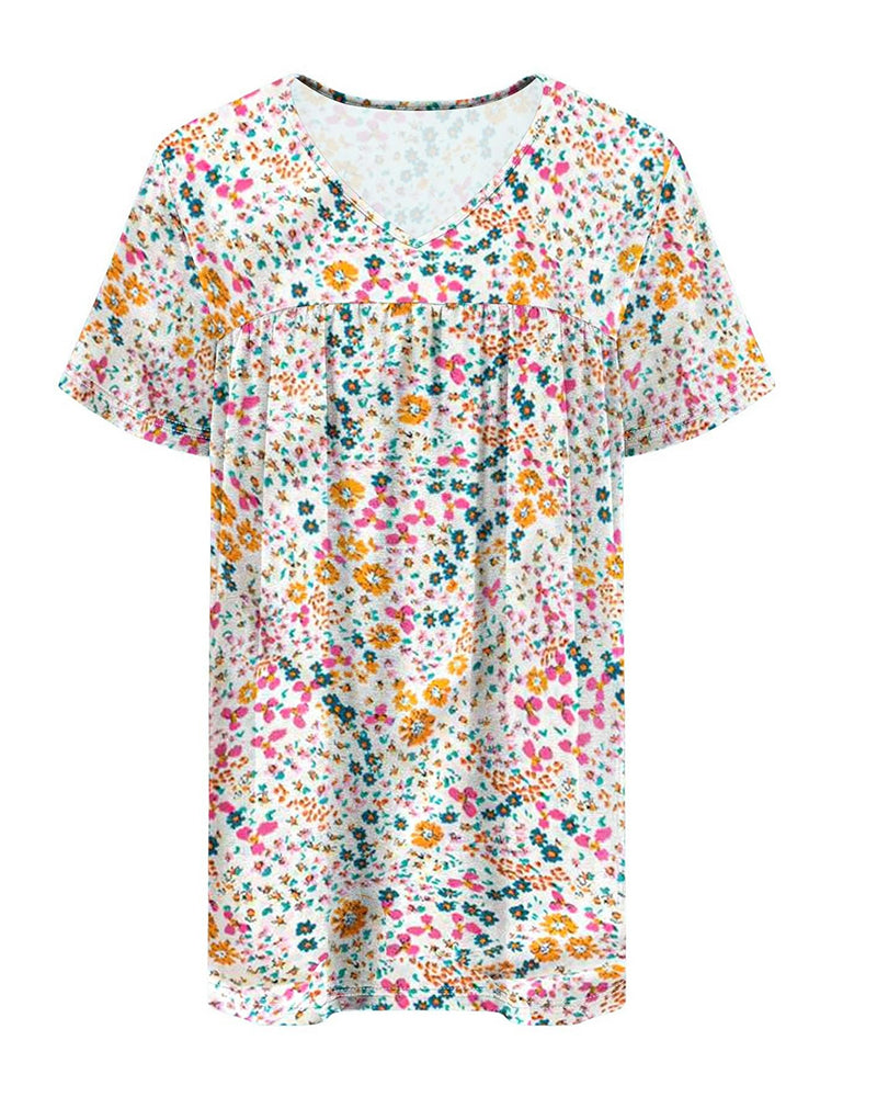 Bluse Blomstret V-Hals Kortermet