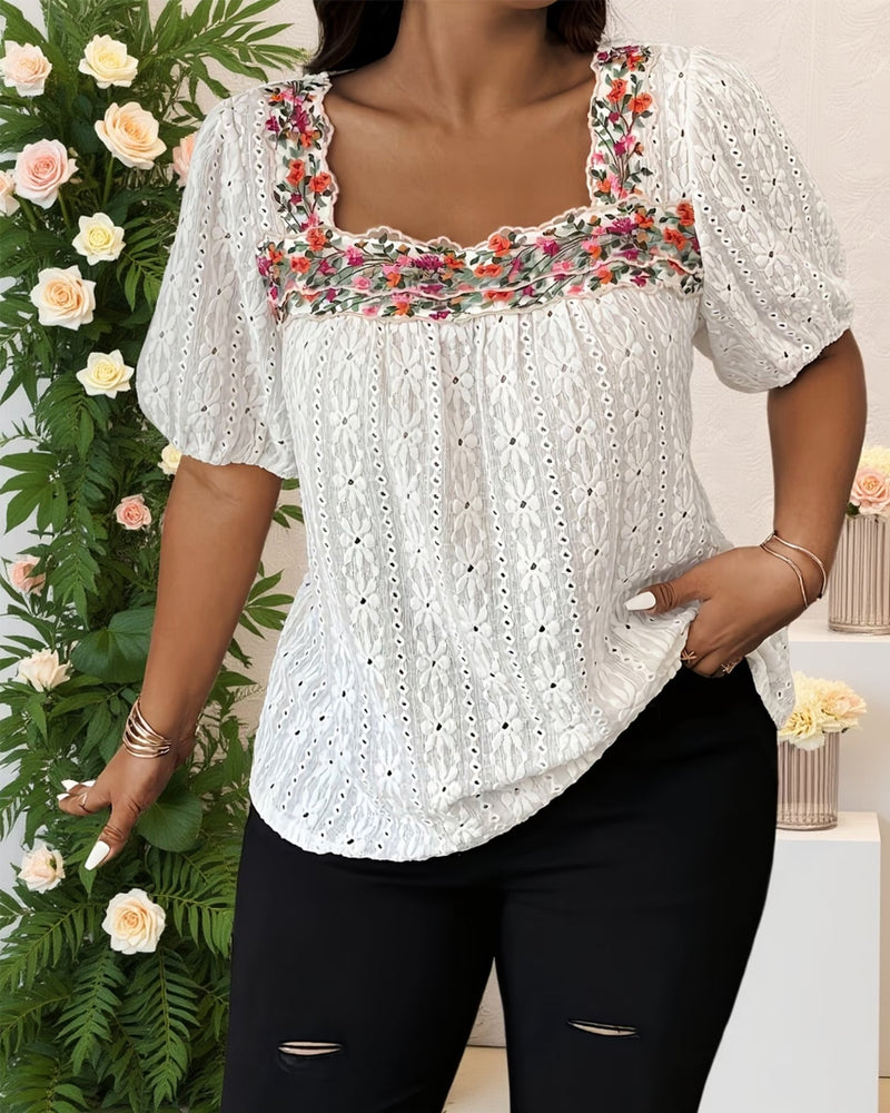 Firkantskjorte Bluser Med Blomstet Kants