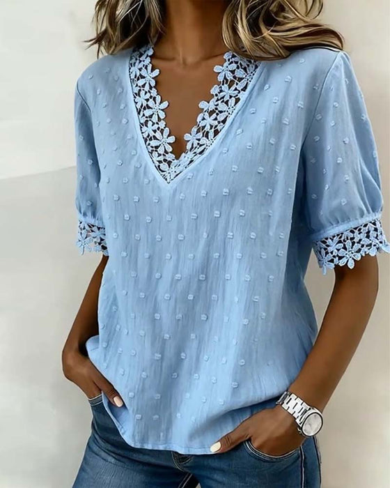 Bluse Blonde V-Hals 3D Blomstret Solid