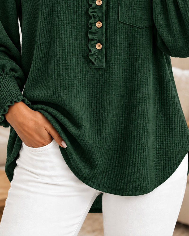 Bluse Rysjet Kneppet Lykteerm