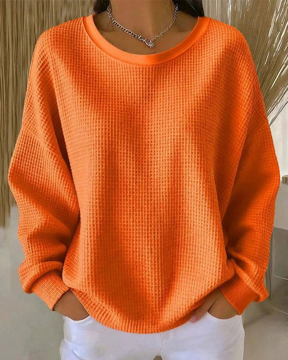 Sweatshirt Ensfarget Vaffeltekstur Pullover