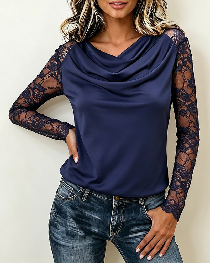 Bluse Cowl Hals Blonde Panel Lang Erme