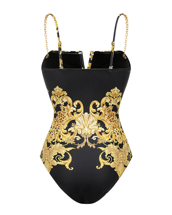 Badedrakt Med Vintageprint I Mesh Solbeskyttelse