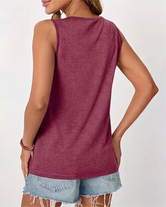 Tanktop Ensfarget U-Hals Plissert
