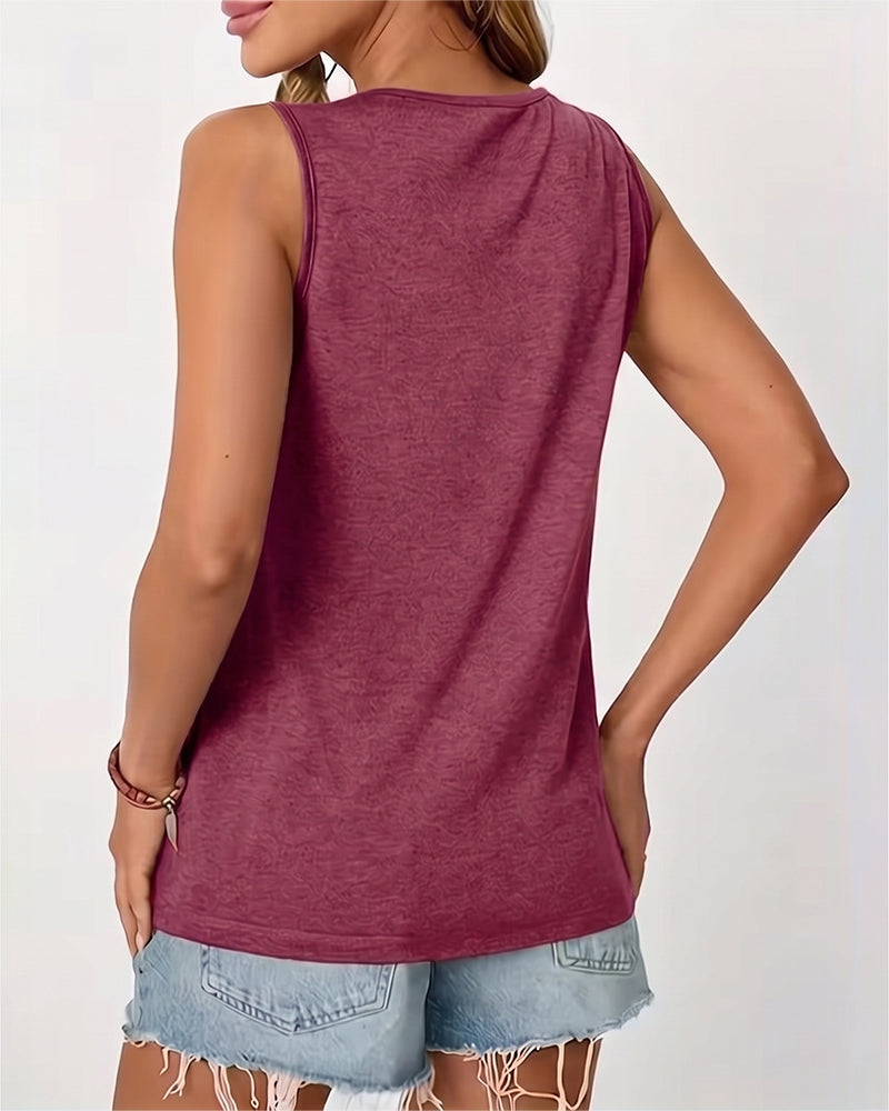 Tanktop Ensfarget U-Hals Plissert