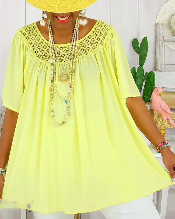 Bluse i Ensfarget Løs Passform