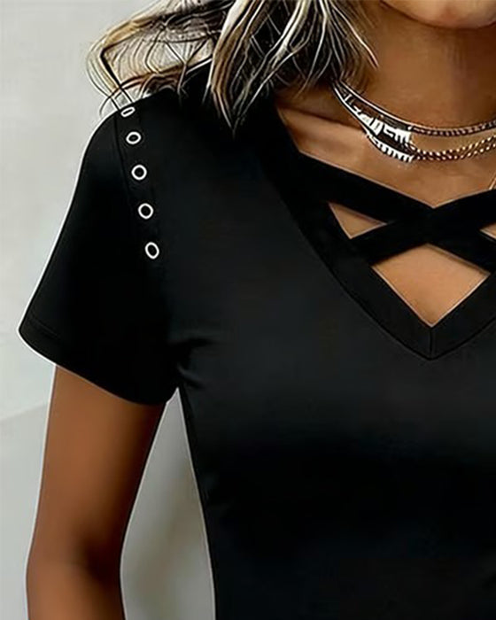 T-Skjorte Kors Stropp Hul Ut Slim Passform