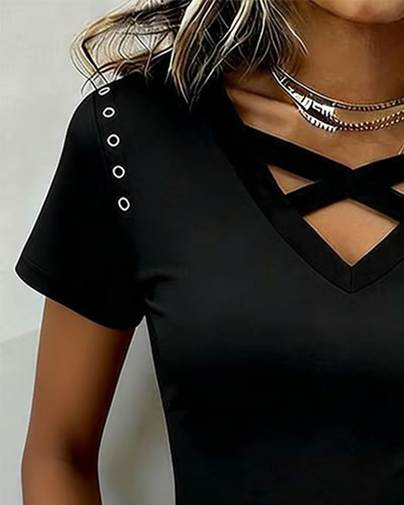 T-Skjorte Kors Stropp Hul Ut Slim Passform