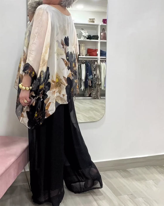 Bluse Langermet Uregelmessig Store Blomstertrykk