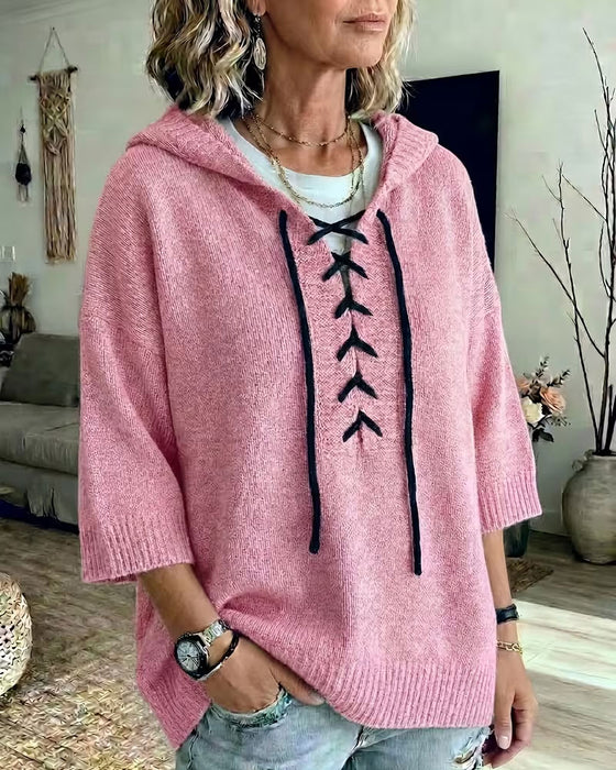 Pullover Knyting Hette Casual
