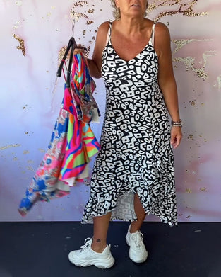 Cami kjole med retro print og patchwork