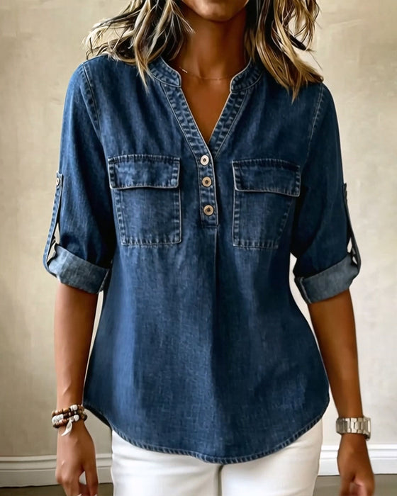 Bluse Denim V-Hals Casual