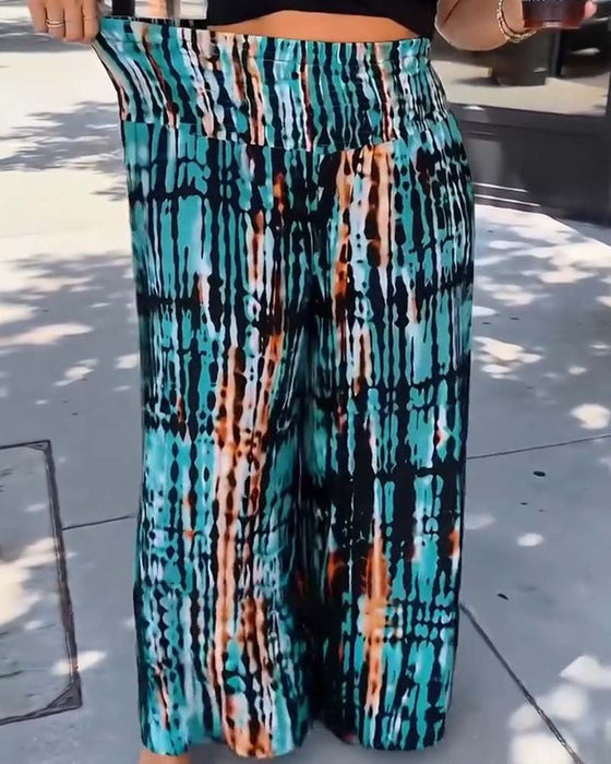 Bukser Tie-Dye Trykk Høy Midje Brede Ben Lang