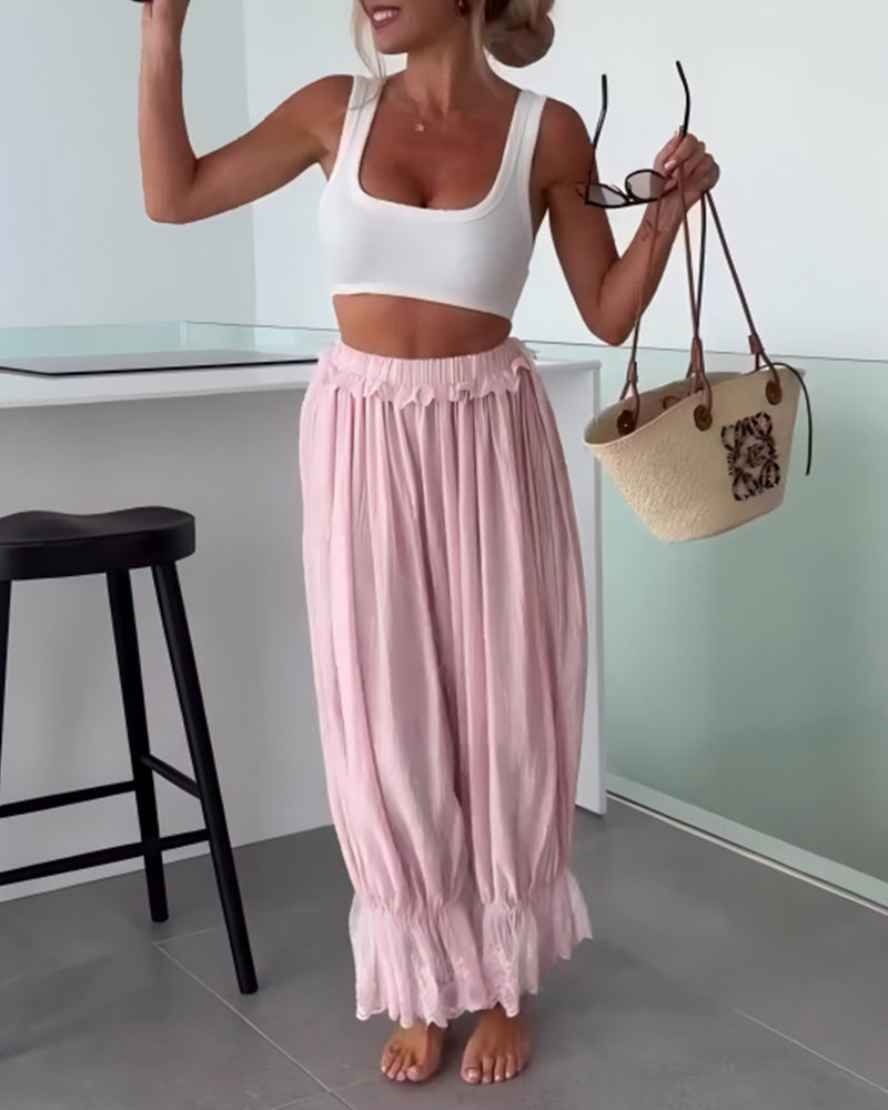 Bukse Ensfarget Bredt Ben Blondekant Oppbrettet Kant