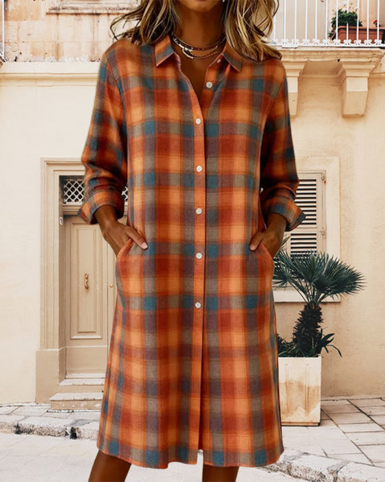 Kjole Skjorte Krage Rutete Knappet