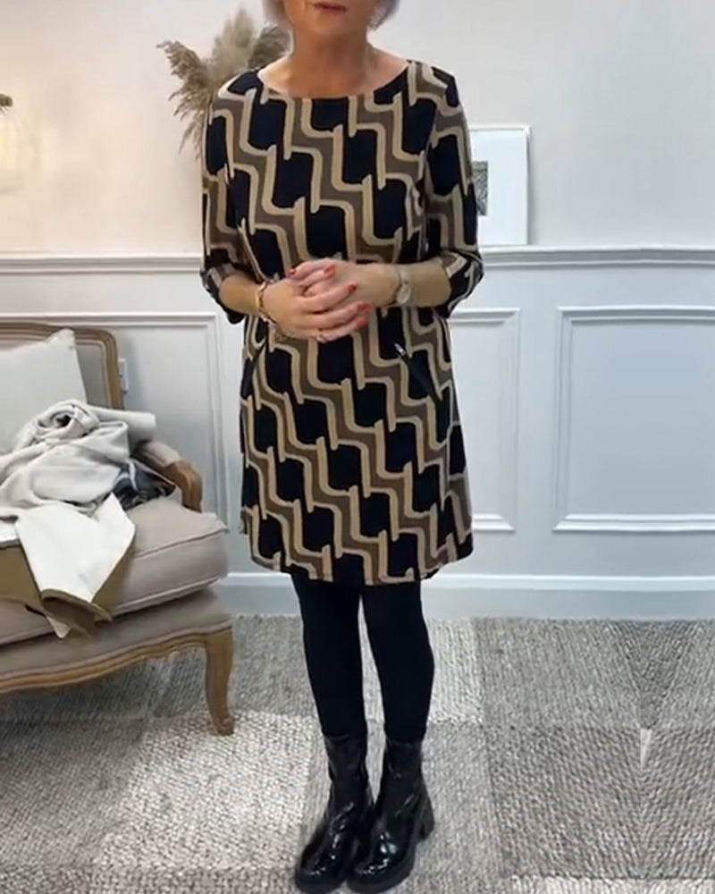 Rund hals trykt slim fit kjole