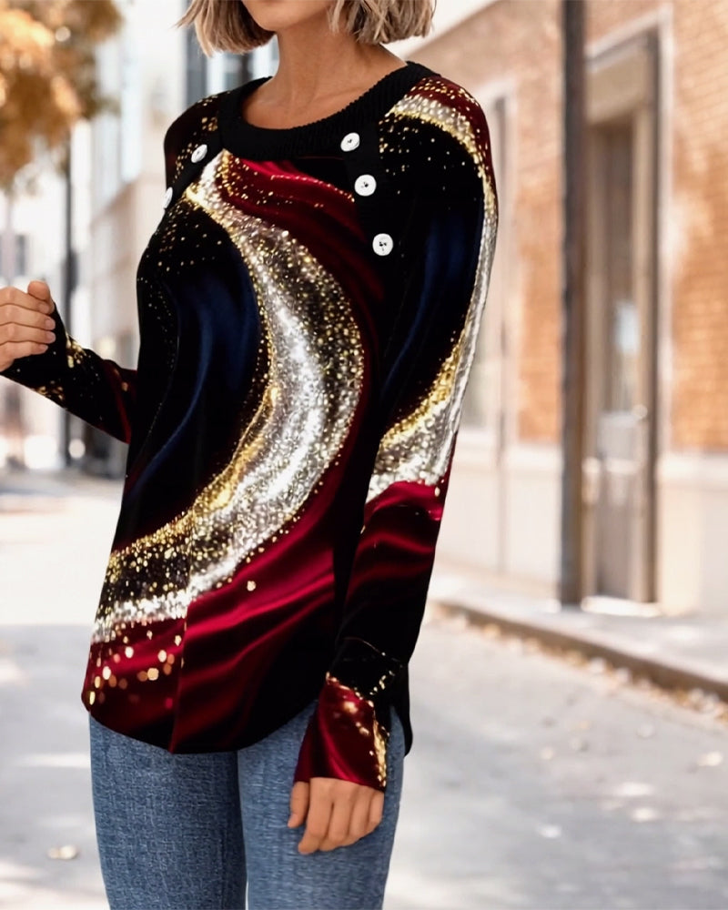 T-skjorte med rund hals og lange ermer, trykk