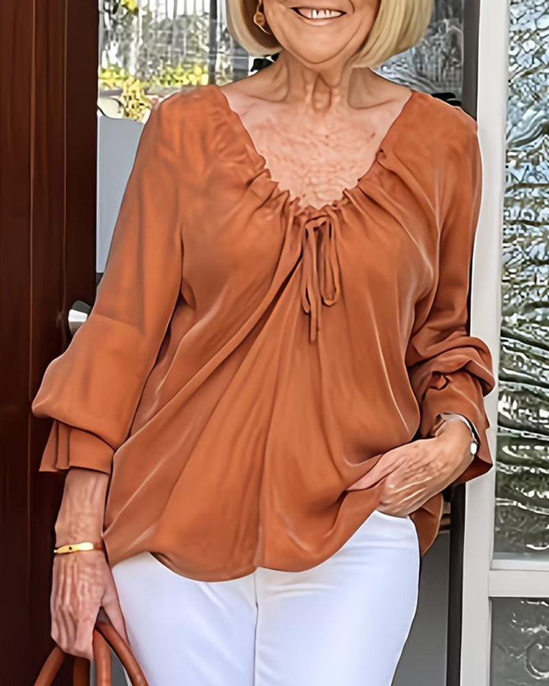 Bluse V-Hals Rynket Knyting Casual