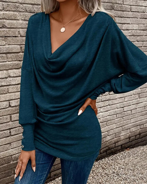 T-Shirt Mock Neck Solid Knapp Lang Erme