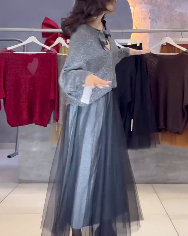 Genser Og Skjørt Med Flaggermusermer Og Glimt