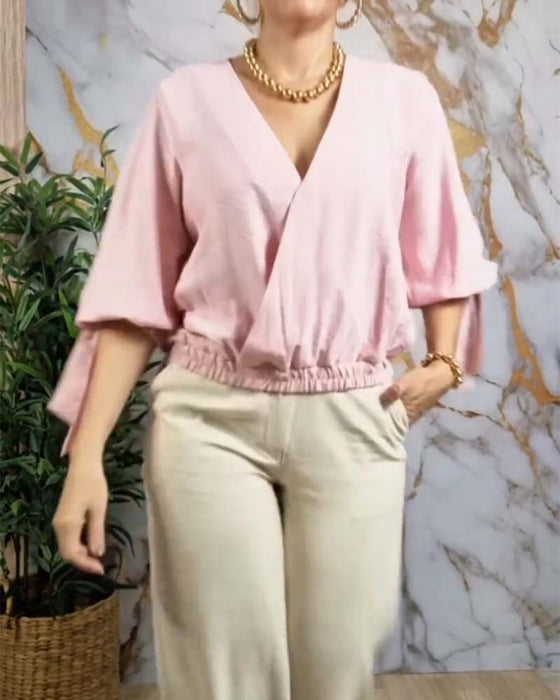 Bluse V-Hals Elastisk Midje