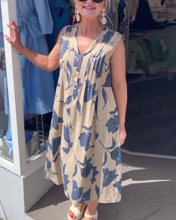 Kjole V-Hals Ermeløs Trykt