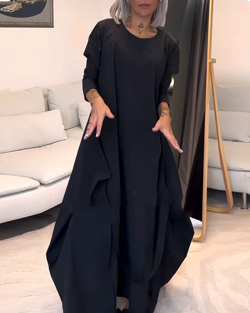 Mote ensfarget plissert kjole med snøring med rund hals