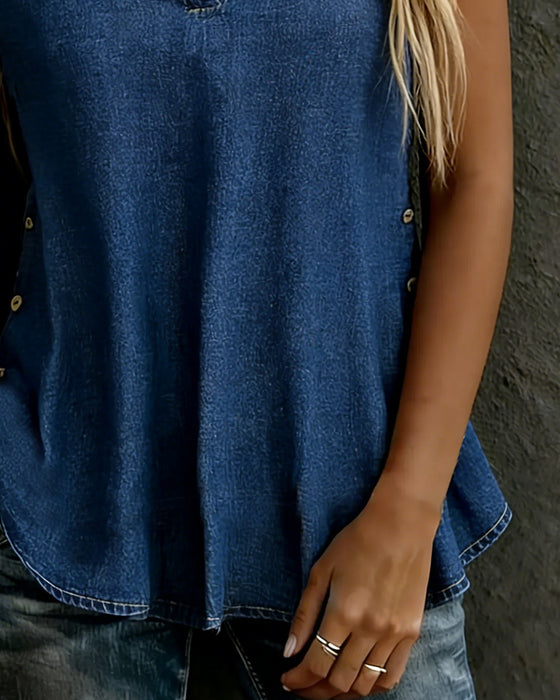 Bluser V-Hals Kortermet Denim Knapp
